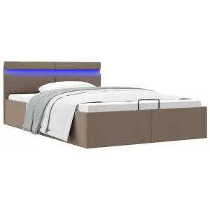 Rama łóżka z podnośnikiem i LED, taupe, tkanina, 120 x 200 cm