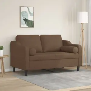 2-osobowa sofa z poduszkami, brązowa, 120 cm, tkanina
