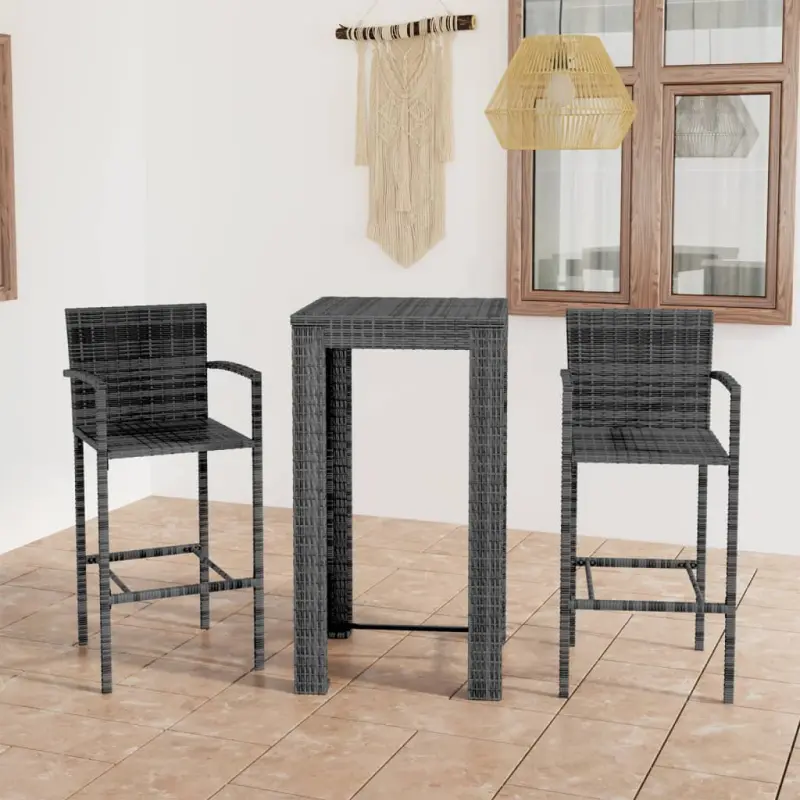 3-cz. zestaw mebli barowych z podłokietnikami, rattan PE, szary