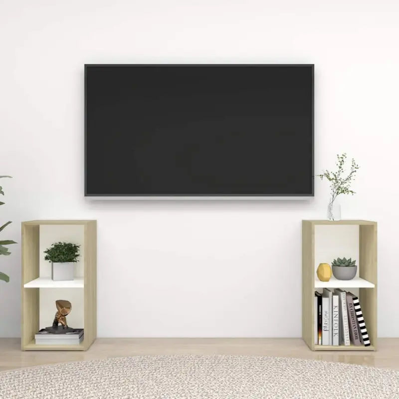 Szafki TV, 2 szt., biel i dąb sonoma, 72x35x36,5 cm, płyta