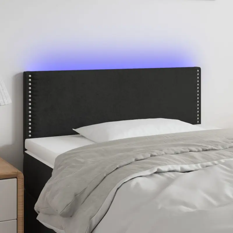 Zagłówek do łóżka z LED, czarny, 90x5x78/88 cm, aksamit