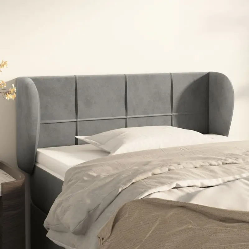 Zagłówek uszak, jasnoszary, 103x23x78/88 cm, aksamitny