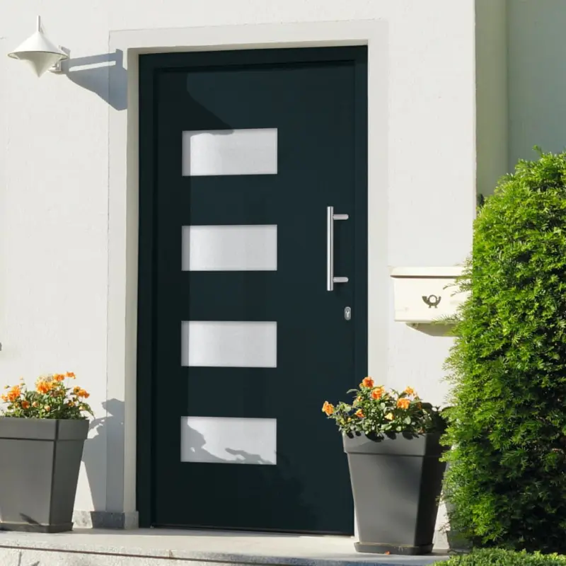Drzwi frontowe, aluminium i PVC, antracytowe, 100x210 cm