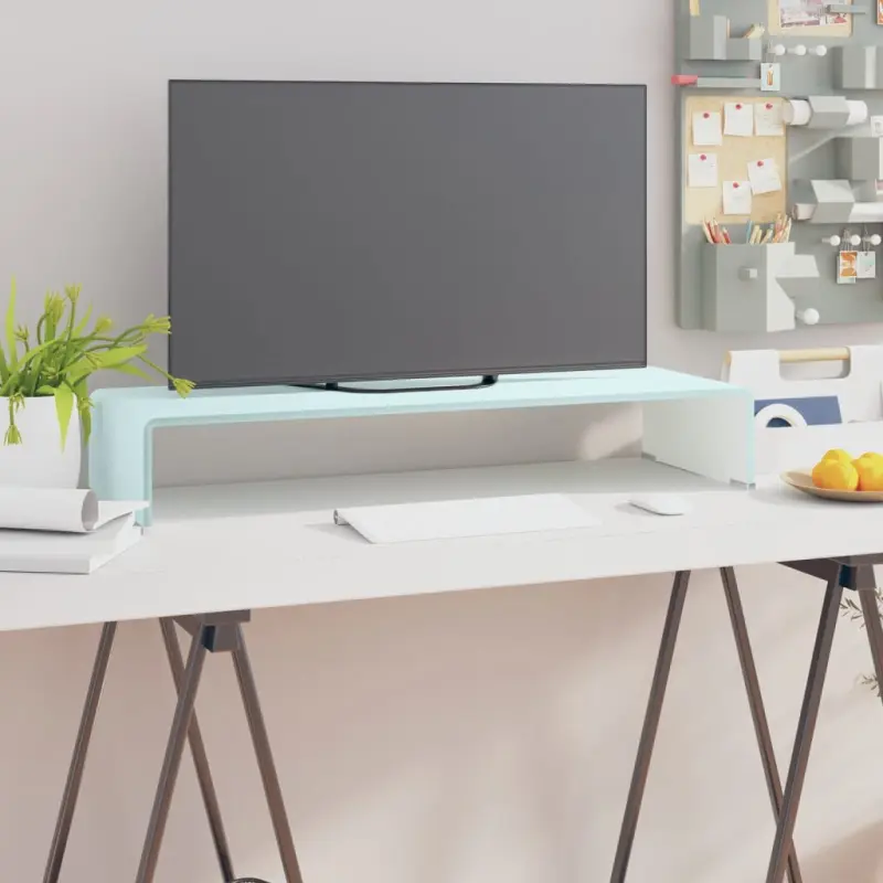 Podstawka pod monitor / TV, zielone szkło, 80x30x13 cm