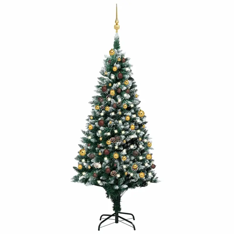 Sztuczna choinka z LED, bombkami i szyszkami, 180 cm