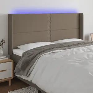 Zagłówek do łóżka z LED, taupe, 203x16x118/128 cm, tkanina