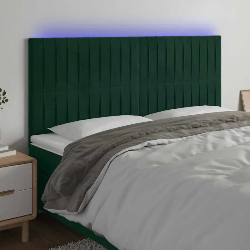 Zagłówek do łóżka z LED, ciemnozielony, 180x5x118/128 cm