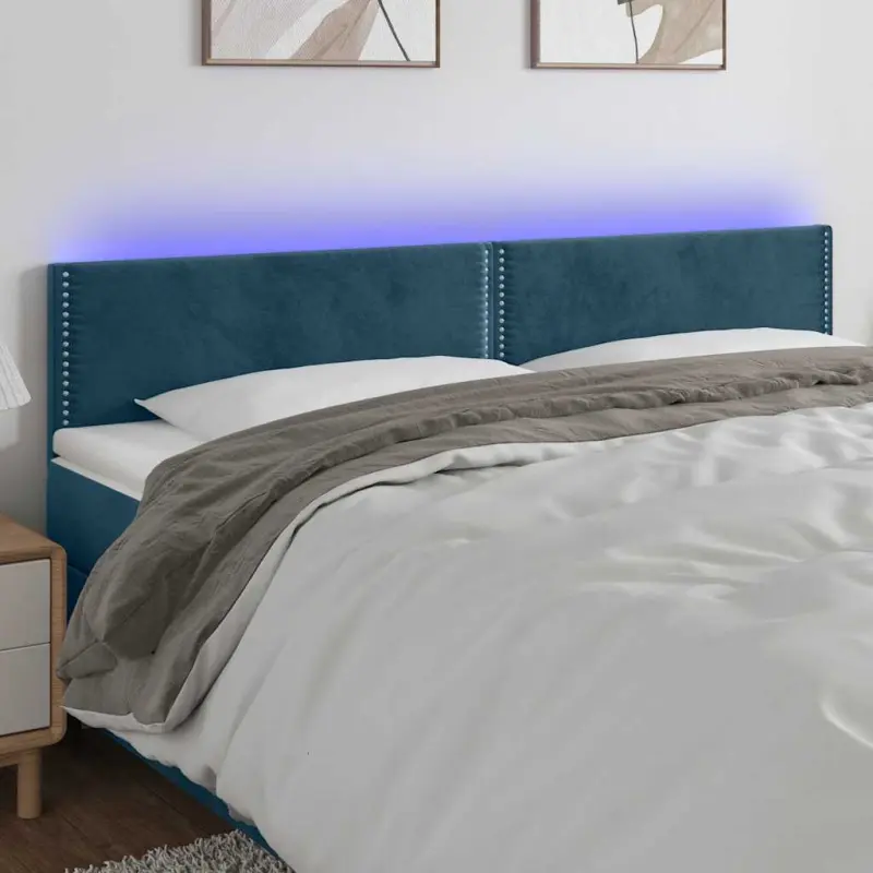 Zagłówek do łóżka z LED, ciemnoniebieski 160x5x78/88cm, aksamit