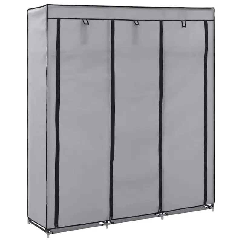 Szafa z przegrodami i drążkami, szara, 150x45x175 cm, tkanina