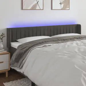 Zagłówek do łóżka z LED, ciemnoszary, 203x16x78/88 cm, aksamit