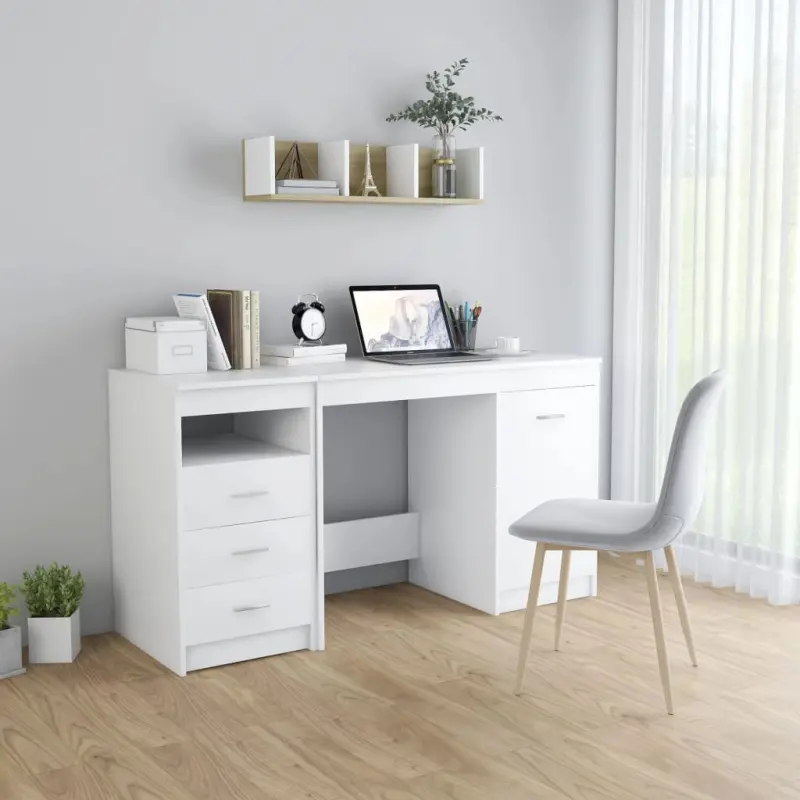 Biurko, białe, 140x50x76 cm, materiał drewnopochodny