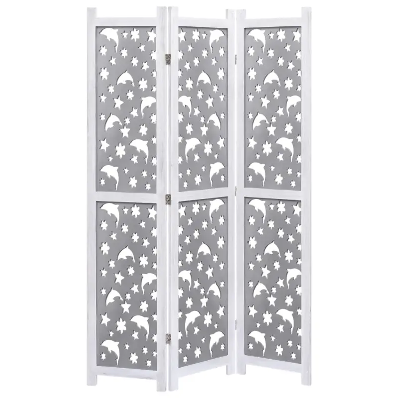 Parawan 3-panelowy, szary, 105 x 165 cm, lite drewno