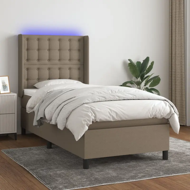 Łóżko kontynentalne z materacem, taupe, 90x190 cm, tkanina