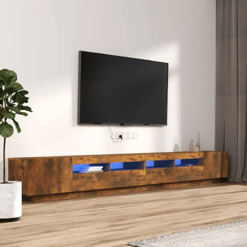 Zestaw 3 szafek TV z oświetleniem LED, przydymiony dąb
