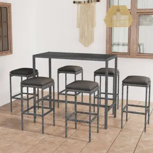 7-cz. zestaw barowy do ogrodu, z poduszkami, rattan PE, szary