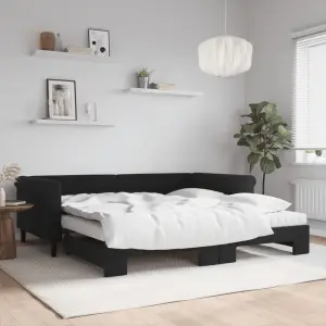 Sofa rozsuwana z materacami, czarna, 100x200 cm, aksamit