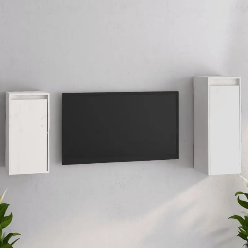 Szafki pod TV, 2 szt., białe, lite drewno sosnowe