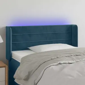 Zagłówek do łóżka z LED ciemnoniebieski 103x16x78/88 cm aksamit