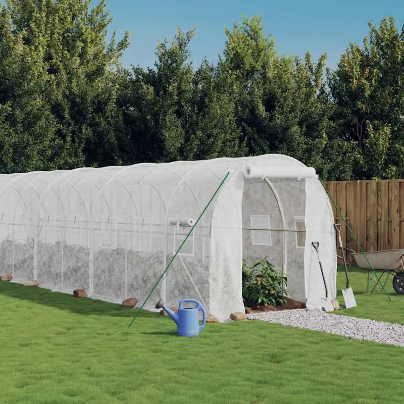 Szklarnia ze stalową ramą, biała, 32 m², 16x2x2 m