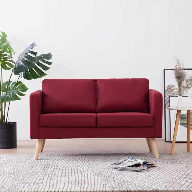 Sofa 2-osobowa, tapicerowana tkaniną, kolor czerwonego wina
