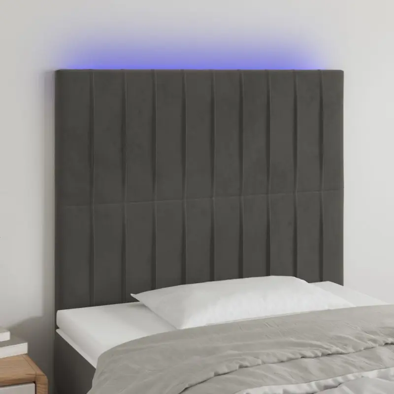 Zagłówek do łóżka z LED, ciemnoszary, 100x5x118/128 cm, aksamit