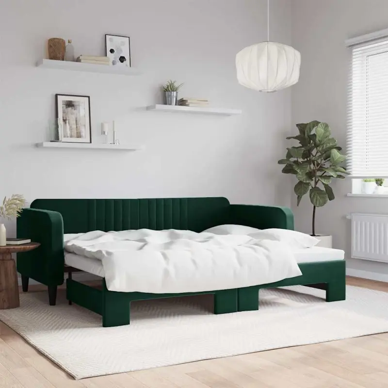 Sofa rozsuwana, ciemnozielona, 90x200 cm, aksamit