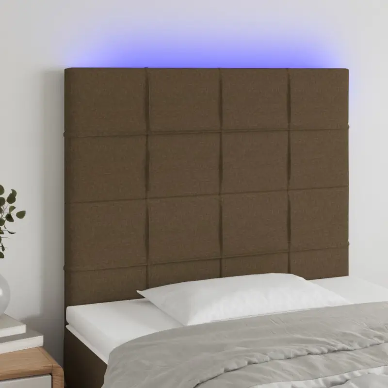 Zagłówek do łóżka z LED ciemnobrązowy, 90x5x118/128 cm tkanina