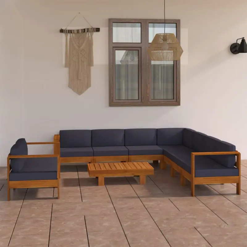 9-cz. zestaw mebli ogrodowych, ciemnoszare poduszki, akacja