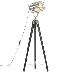 Lampa podłogowa na trójnogu, czarna, lite drewno mango, 97 cm