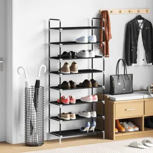 Stojak na buty z 8 półkami, metal i włóknina, czarny