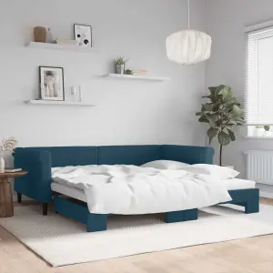 Sofa rozsuwana, niebieska, 100x200 cm, aksamit