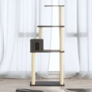 Drapak dla kota z sizalowymi słupkami, ciemnoszary, 147 cm