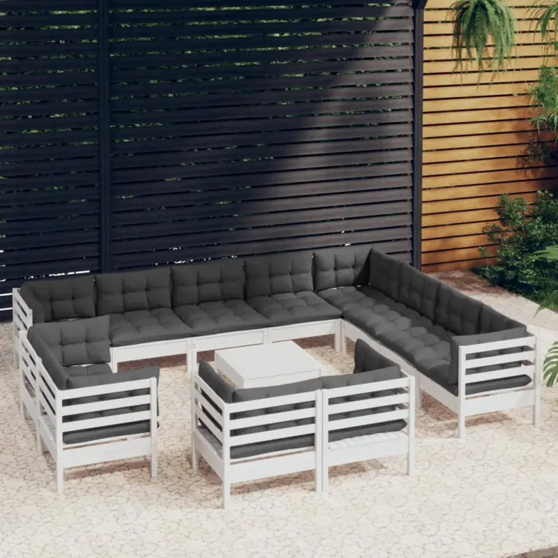 13-cz. zestaw wypoczynkowy do ogrodu, z poduszkami, biały