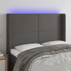 Zagłówek do łóżka z LED, szary, 147x16x118/128cm sztuczna skóra