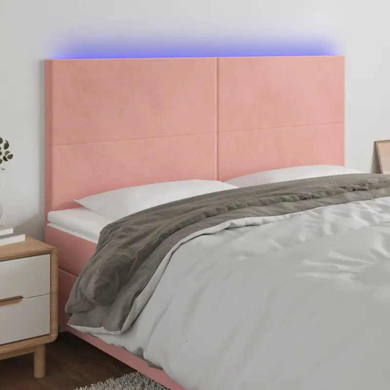 Zagłówek do łóżka z LED, różowy, 160x5x118/128 cm, aksamit