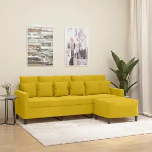 3-osobowa sofa z podnóżkiem, żółta, 180 cm, aksamit