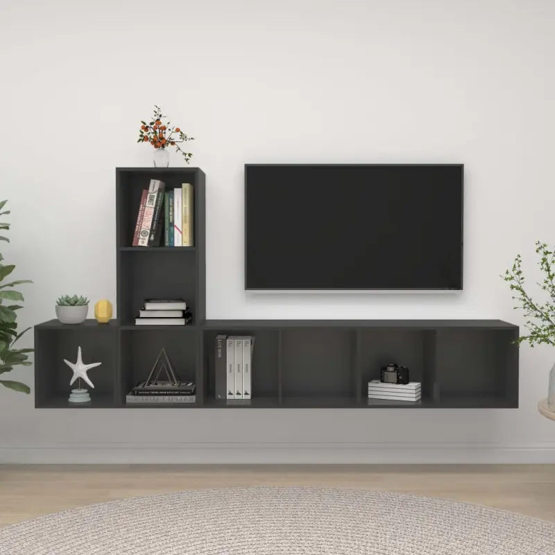 3-cz. zestaw szafek TV, szary, płyta wiórowa