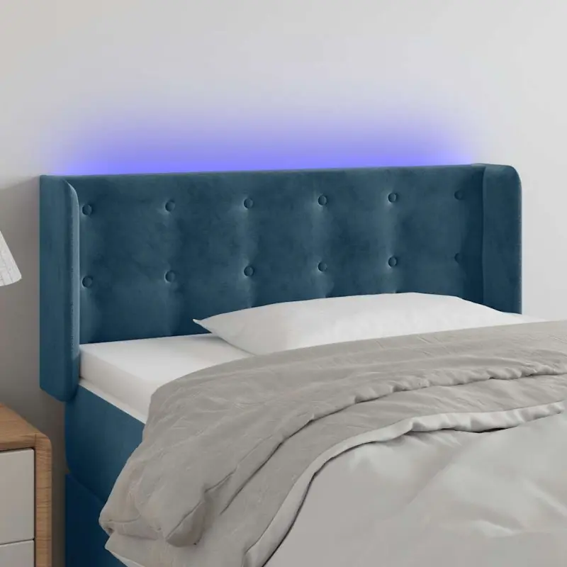 Zagłówek do łóżka z LED ciemnoniebieski 103x16x78/88 cm aksamit