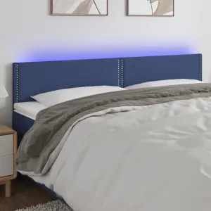 Zagłówek do łóżka z LED, niebieski, 200x5x78/88 cm, tkanina