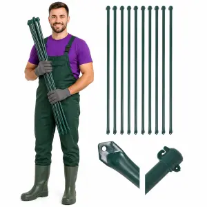 Słupki ogrodzeniowe, 10 szt., 1,5 m, metalowe, zielone