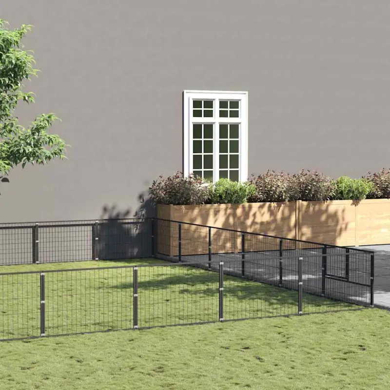 Kojec dla psa, czarny, 36 m², stalowy