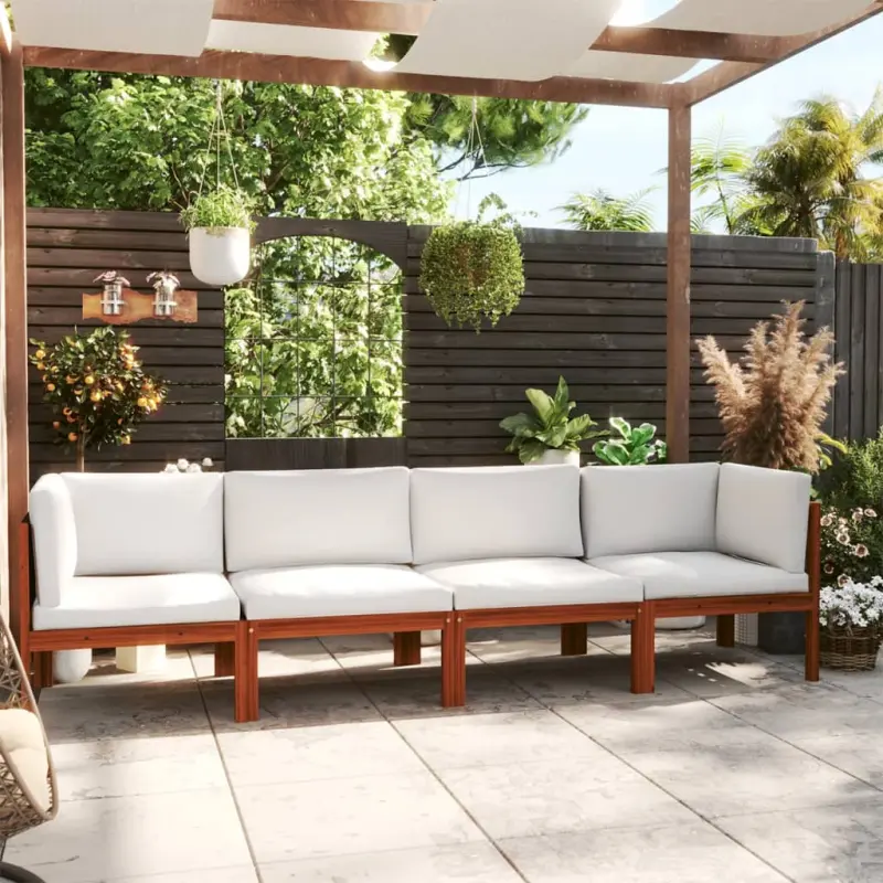 Meble ogrodowe sofa 4-osobowa drewno akacjowe z liny kremowe poduszki