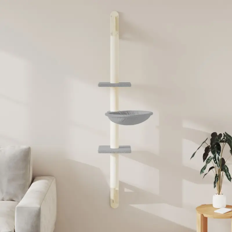Ścienne drzewko dla kota z drapakiem, jasnoszare, 142,5 cm