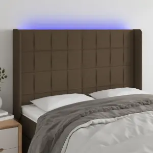 Zagłówek do łóżka z LED ciemnobrązowy 147x16x118/128 cm tkanina
