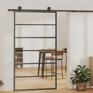 Drzwi przesuwne z osprzętem, szkło ESG i aluminium, 102x205 cm