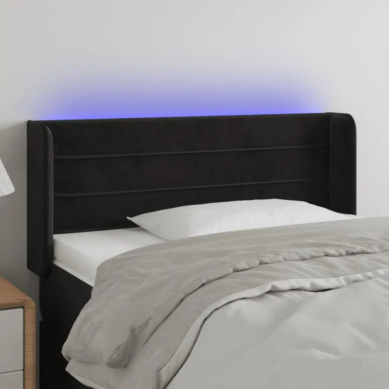 Zagłówek do łóżka z LED, czarny, 83x16x78/88 cm, aksamit
