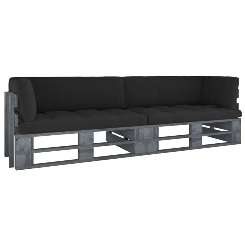 Sofa 2-osobowa z palet, z poduszkami, szara, drewno sosnowe